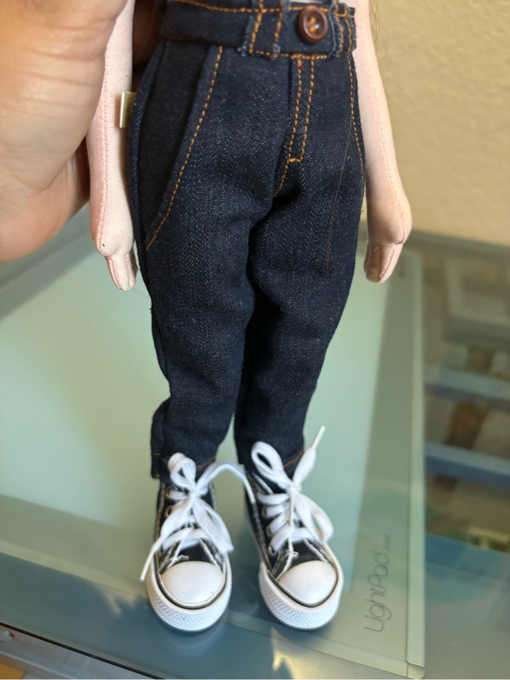 Handmade Brown-Haired Cloth Doll with Black Outfit - Picture 8 of 13